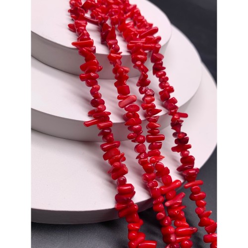 Каменные бусины, Коралл, красный, тонированный, Фриформы, Палочки, 11х3,5 мм, длина нити 38 см