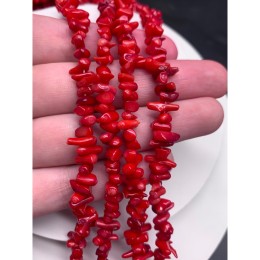 Каменные бусины, Коралл, красный, тонированный, Фриформы, Палочки, 11х3,5 мм, длина нити 38 см