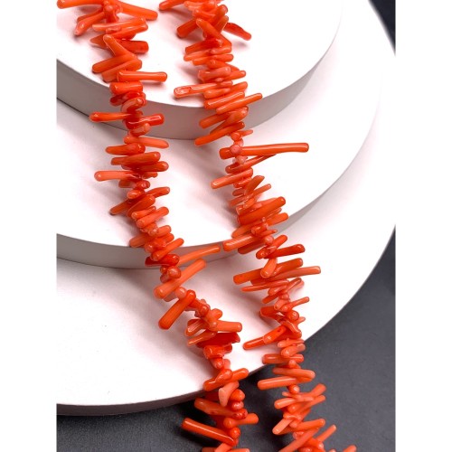 Каменные бусины, Коралл, оранжевый, тонированный, Фриформы, Палочки, 12х3 мм, длина нити 38 см