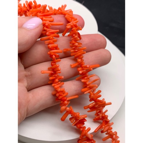 Каменные бусины, Коралл, оранжевый, тонированный, Фриформы, Палочки, 12х3 мм, длина нити 38 см