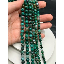 Каменные бусины, Агат, тонированный, зеленый яркий, шарик гладкий, 6 мм, длина нити 38 см