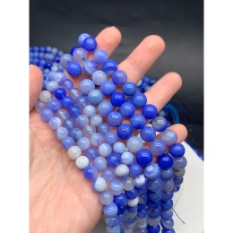 Каменные бусины, Агат, тонированный, голубой, шарик гладкий, 10 мм, длина нити 38 см