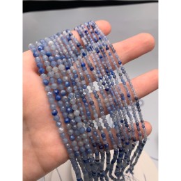 Каменные бусины, Авантюрин натуральный, голубой, шарик огранка, 2 мм, длина нити 38 см