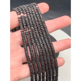 Каменные бусины, Вулканическая лава, черная, шайба, 4х2 мм, длина нити 38 см