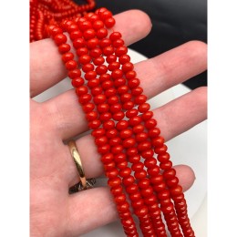 Каменные бусины, Коралл, красный, тонированный, бублик, 6х4 мм, длина нити 38 см