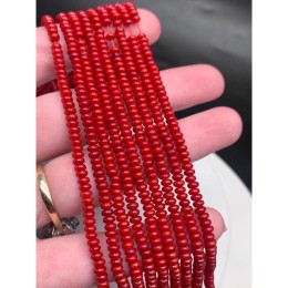 Каменные бусины, Коралл, красный, тонировнный, бублик, 4х2 мм, длина нити 38 см