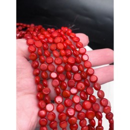 Каменные бусины, Коралл, красный, тонированный, плоский, фриформы, размер 6-7 мм, длина нити 38 см