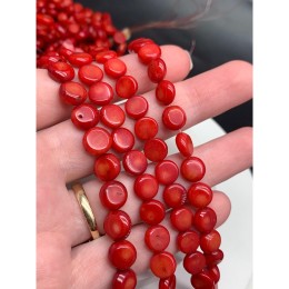 Каменные бусины, Коралл, красный, тонированный, плоский, фриформы, размер 8-9 мм, длина нити 38 см