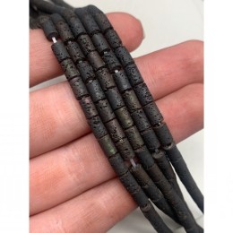 Каменные бусины, Вулканическая лава, тонированная, цвет коричневый, трубочки (столбики), размер 6,5х4 мм, длина нити 38 см