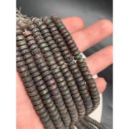 Каменные бусины, Вулканическая лава, цвет коричневый, шайба, размер 6х2 мм, длина нити 38 см