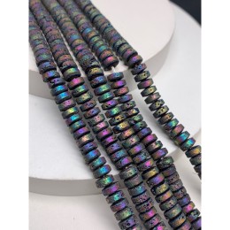 Каменные бусины, Вулканическая лава, цвет радуга, шайба, размер 6х2 мм, длина нити 38 см