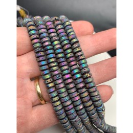 Каменные бусины, Вулканическая лава, цвет радуга, шайба, размер 6х2 мм, длина нити 38 см