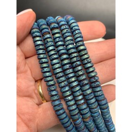 Каменные бусины, Вулканическая лава, цвет голубо-зеленый, шайба, размер 6х2 мм, длина нити 38 см