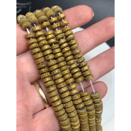 Каменные бусины, Вулканическая лава, цвет золото, шайба, размер 6х2 мм, длина нити 38 см