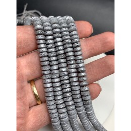 Каменные бусины, Вулканическая лава, цвет серебро, шайба, размер 6х2 мм, длина нити 38 см