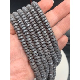 Каменные бусины, Вулканическая лава, цвет темное серебро, шайба, размер 6х2 мм, длина нити 38 см