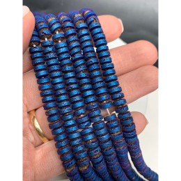 Каменные бусины, Вулканическая лава, цвет синий, шайба, размер 6х2 мм, длина нити 38 см