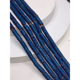Каменные бусины, Вулканическая лава, тонированная, цвет синий, трубочки (столбики), размер 13х4 мм, длина нити 38 см
