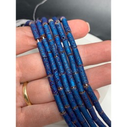 Каменные бусины, Вулканическая лава, тонированная, цвет синий, трубочки (столбики), размер 13х4 мм, длина нити 38 см