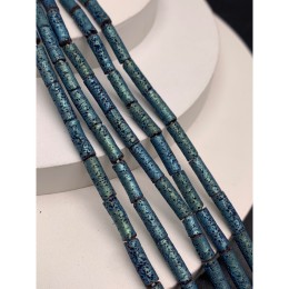 Каменные бусины, Вулканическая лава, цвет голубо-зеленый, трубочки (столбики), размер 13х4 мм, длина нити 38 см