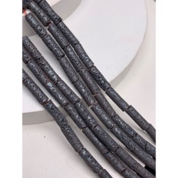 Каменные бусины, Вулканическая лава, тонированная, цвет темное серебро, трубочки (столбики), размер 13х4 мм, длина нити 38 см