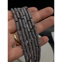 Каменные бусины, Вулканическая лава, тонированная, цвет темное серебро, трубочки (столбики), размер 13х4 мм, длина нити 38 см