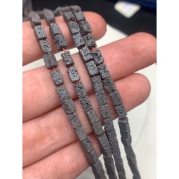 Каменные бусины, Вулканическая лава, тонированная, цвет темное серебро, трубочки прямоугольные, размер 6х4 мм, длина нити 38 см