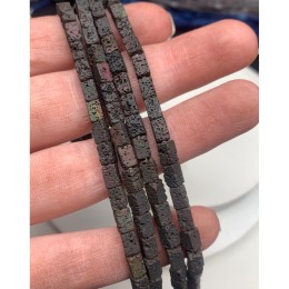 Каменные бусины, Вулканическая лава, цвет коричневый, трубочки прямоугольные, размер 6х4 мм, длина нити 38 см