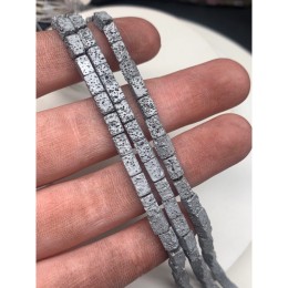 Каменные бусины, Вулканическая лава, цвет серебро, трубочки прямоугольные, размер 6х4 мм, длина нити 38 см