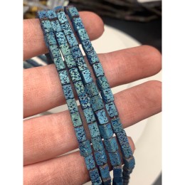 Каменные бусины, Вулканическая лава, тонированная, цвет голубо-зеленый, трубочки прямоугольные, размер 6х4 мм, длина нити 38 см