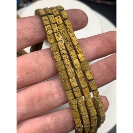 Каменные бусины, Вулканическая лава, тонированная, цвет золото, трубочки прямоугольные, размер 6х4 мм, длина нити 38 см