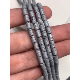 Каменные бусины, Вулканическая лава, цвет серебро, трубочки (столбики), размер 6,5х4 мм, длина нити 38 см