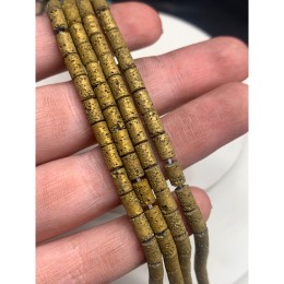 Каменные бусины, Вулканическая лава, цвет золото, трубочки (столбики), размер 6,5х4 мм, длина нити 38 см