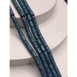 Каменные бусины, Вулканическая лава, тонированная, цвет голубо-зеленый, трубочки (столбики), размер 6,5х4 мм, длина нити 38 см
