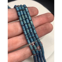 Каменные бусины, Вулканическая лава, тонированная, цвет голубо-зеленый, трубочки (столбики), размер 6,5х4 мм, длина нити 38 см