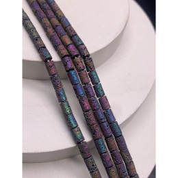 Каменные бусины, Вулканическая лава, тонированная, цвет радуга, трубочки (столбики), размер 6,5х4 мм, длина нити 38