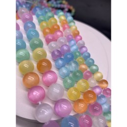 Каменные бусины, Селенит, микс, тонированный, шарик гладкий, 6 мм, длина нити 38 см