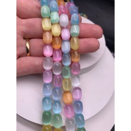 Каменные бусины, Селенит, микс, тонированный, бочонок, 12х8 мм, длина нити 38 см