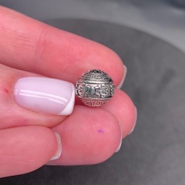 Бусина, с мантрами, тайское серебро, шарик, размер 11 мм, цена за 1 шт.