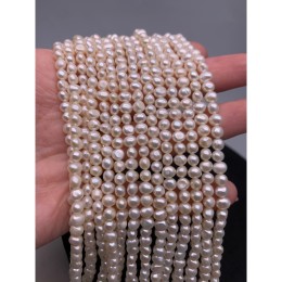 Каменные бусины, Жемчуг, белый, 4,5-5 мм, длина нити 34-35 см