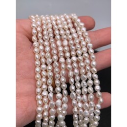 Каменные бусины, Жемчуг, белый, 4 мм, длина нити 37 см