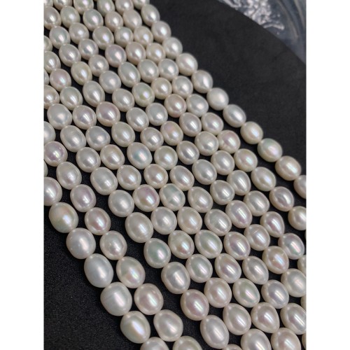 Каменные бусины, Жемчуг, белый, рис, 8-9 мм, длина нити 38 см