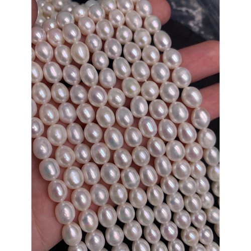 Каменные бусины, Жемчуг, белый, рис, 8-9 мм, длина нити 38 см