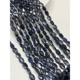 Каменные бусины, Сапфир, овал, огранка, 4х6х2 мм, длина нити 38 см