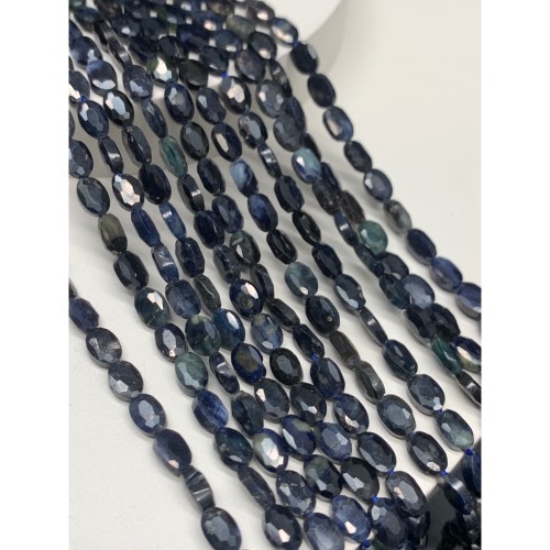 Каменные бусины, Сапфир, овал, огранка, 4х6х2 мм, длина нити 38 см