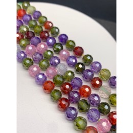 Каменные бусины, Цирконий кубический, (т.н. Циркон), микс кристалл, шарик, огранка, 6 мм, длина нити 19 см