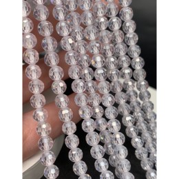 Каменные бусины, Цирконий кубический, (т.н. Циркон), прозрачный кристалл, шарик огранка, 6 мм, длина нити 19 см