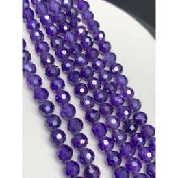 Каменные бусины, Цирконий кубический, (т.н. Циркон), фиолетовый кристалл, шарик, огранка, 6 мм, длина нити 19 см