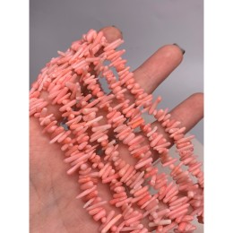 Каменные бусины, Коралл, светло-розовый, тонированный, Фриформы, Палочки, 10х2 мм, длина нити 38 см