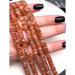 Каменные бусины, Солнечный камень, люкс, рондель огранка, 7х3 мм, длина нити 38 см